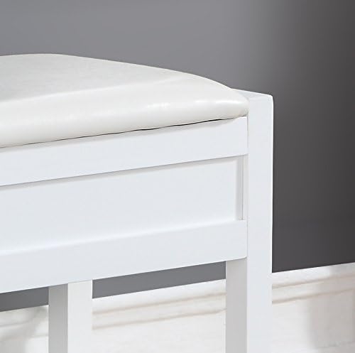 White Entryway Storage Bench, Upholstered Seat with Shoe Shelf