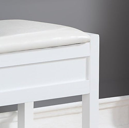 White Entryway Storage Bench, Upholstered Seat with Shoe Shelf