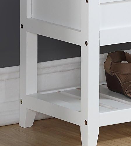 White Entryway Storage Bench, Upholstered Seat with Shoe Shelf