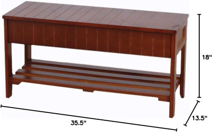 Classic Cherry Storage Bench, Wooden Entryway Bench with Hidden Storage