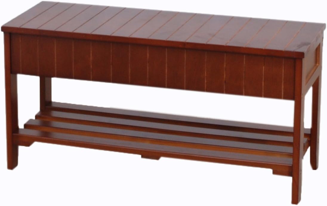 Classic Cherry Storage Bench, Wooden Entryway Bench with Hidden Storage