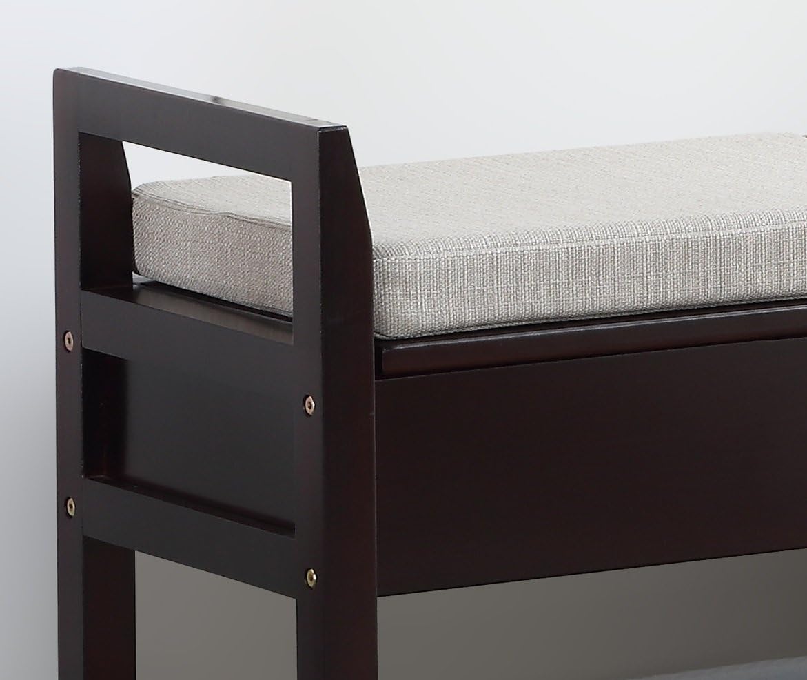 Espresso Storage Shoe Bench, Upholstered Entryway Bench with Hidden Storage