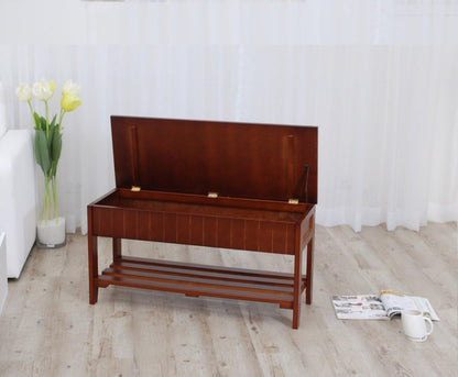 Classic Cherry Storage Bench, Wooden Entryway Bench with Hidden Storage