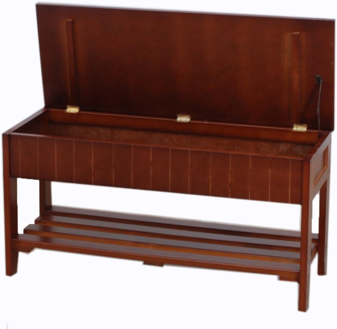 Classic Cherry Storage Bench, Wooden Entryway Bench with Hidden Storage
