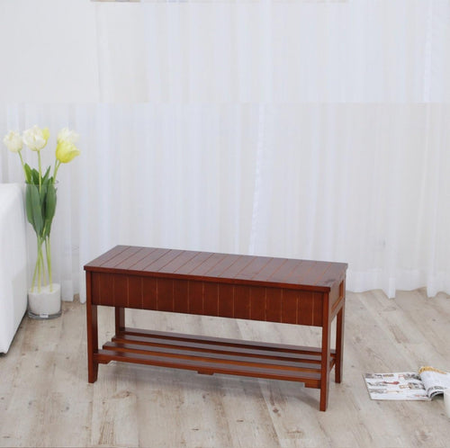 Classic Cherry Storage Bench, Wooden Entryway Bench with Hidden Storage