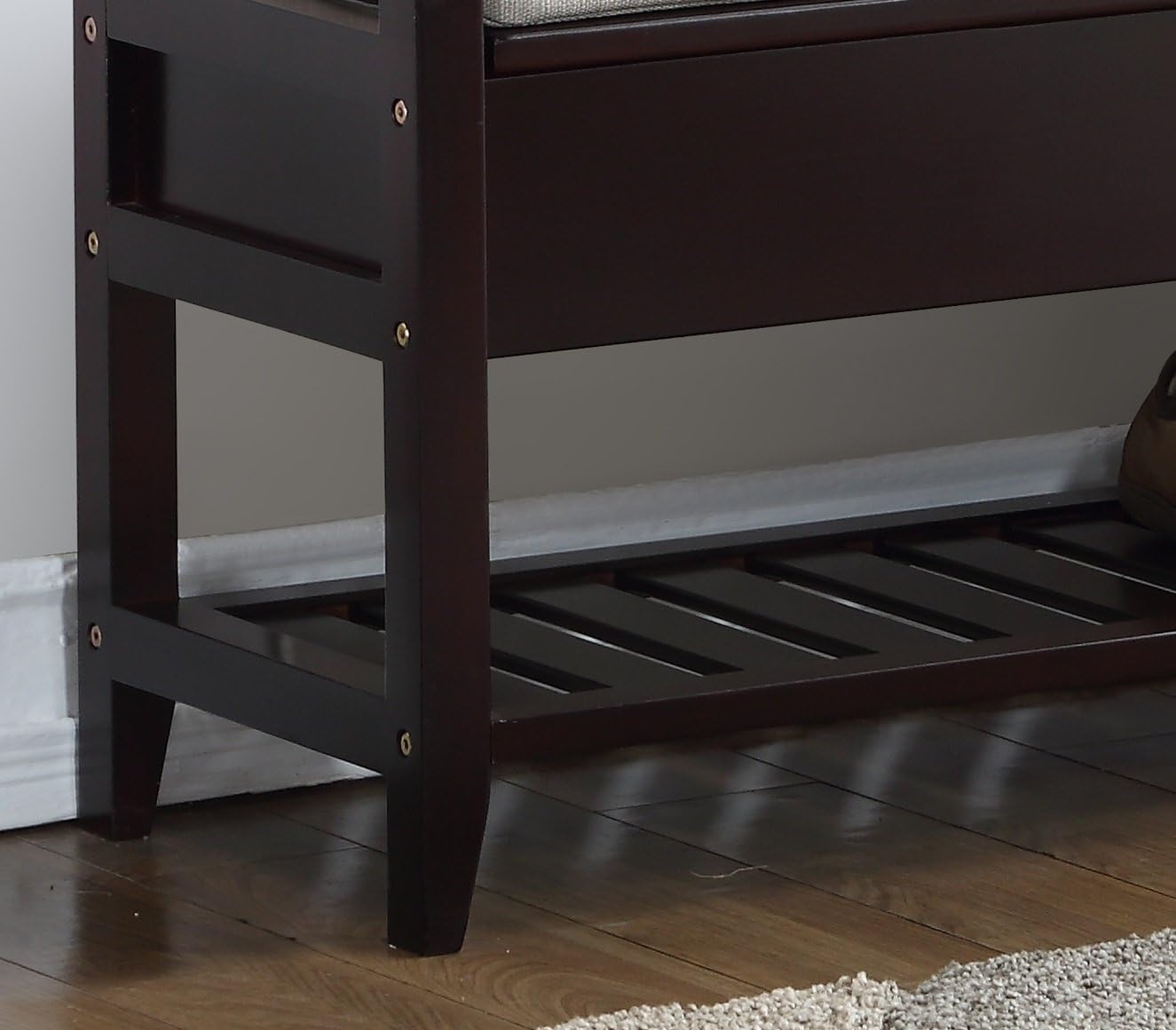Espresso Storage Shoe Bench, Upholstered Entryway Bench with Hidden Storage