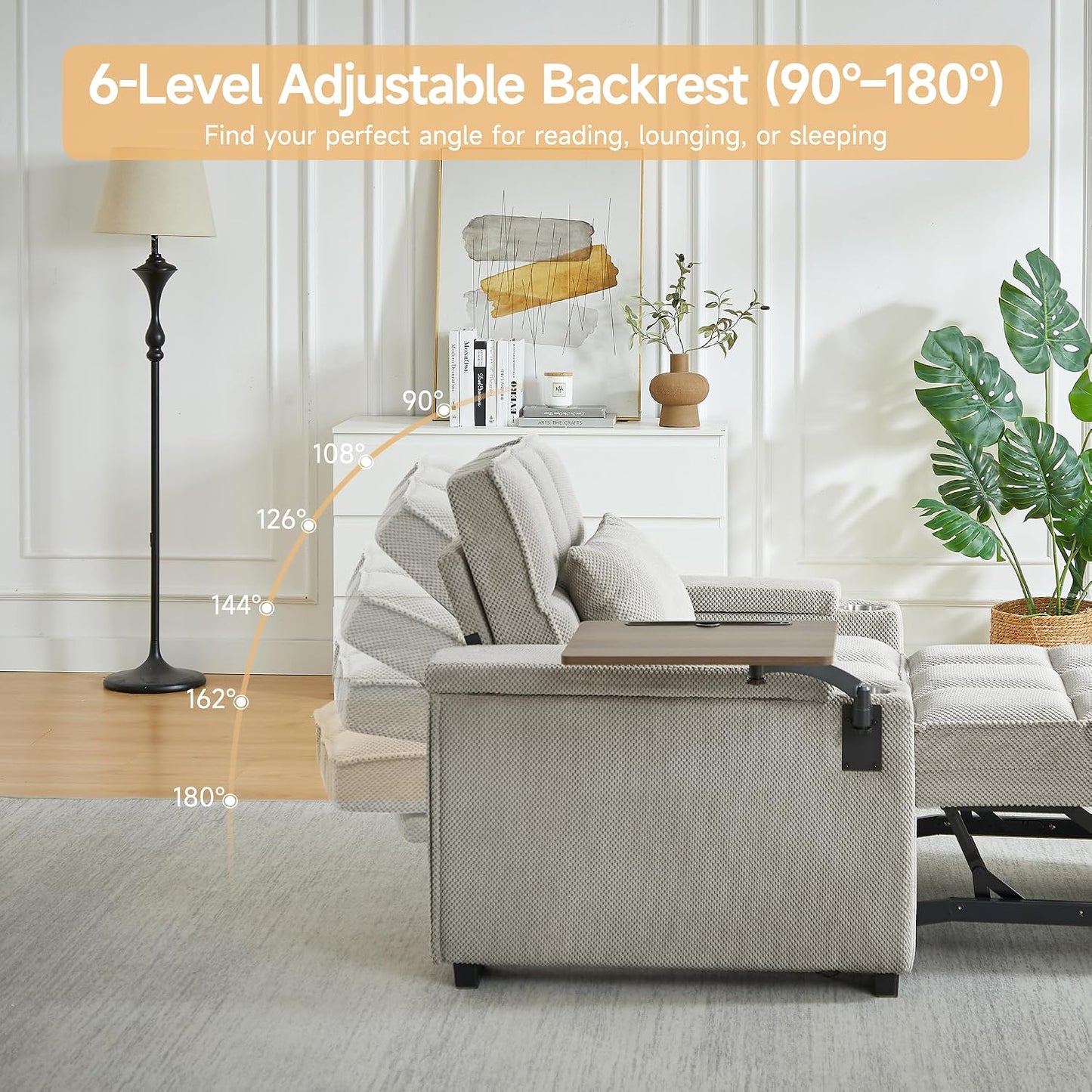 Oversized Convertible Chaise Lounge, Adjustable Backrest Sofa