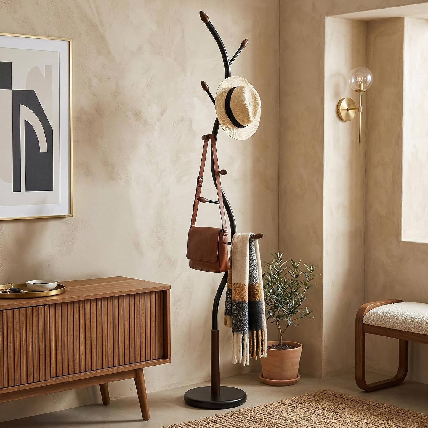 Modern Freestanding Coat Rack, Branch-Style Entryway Organizer