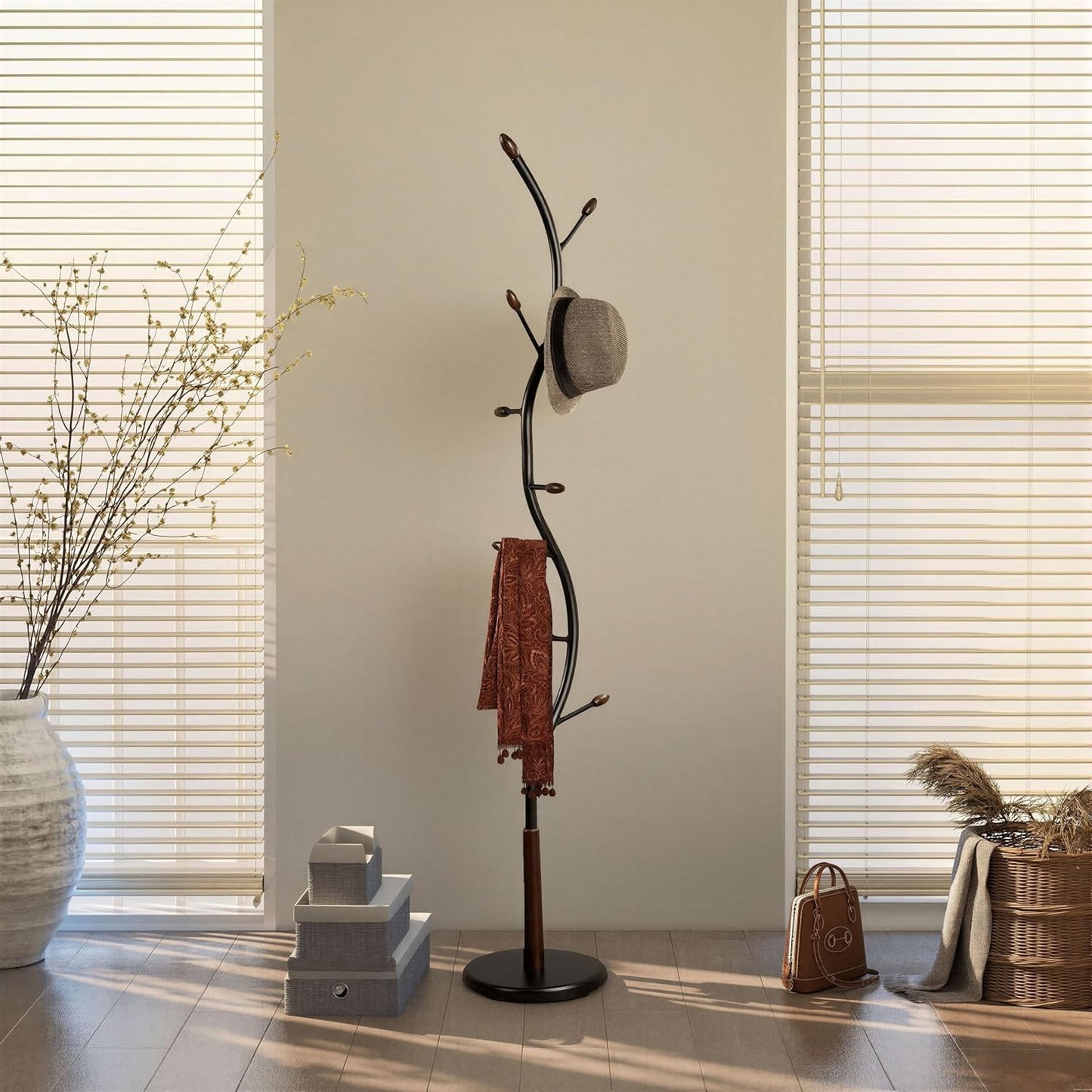 Modern Freestanding Coat Rack, Branch-Style Entryway Organizer