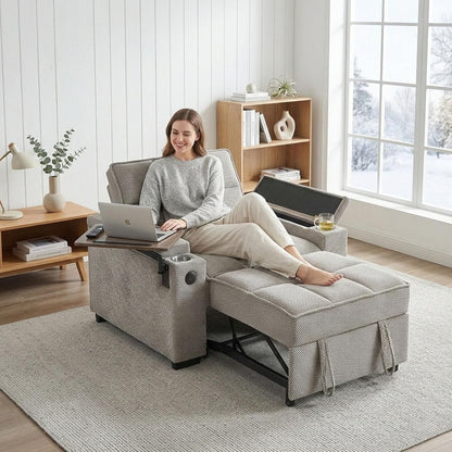Oversized Convertible Chaise Lounge, Adjustable Backrest Sofa