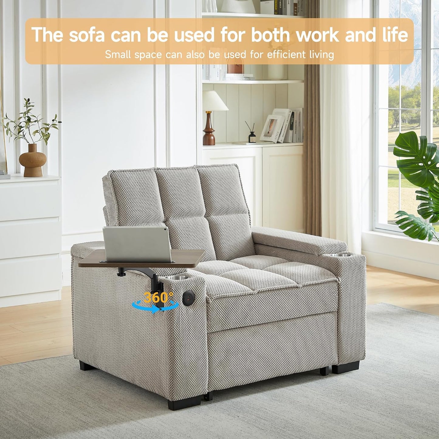 Oversized Convertible Chaise Lounge, Adjustable Backrest Sofa