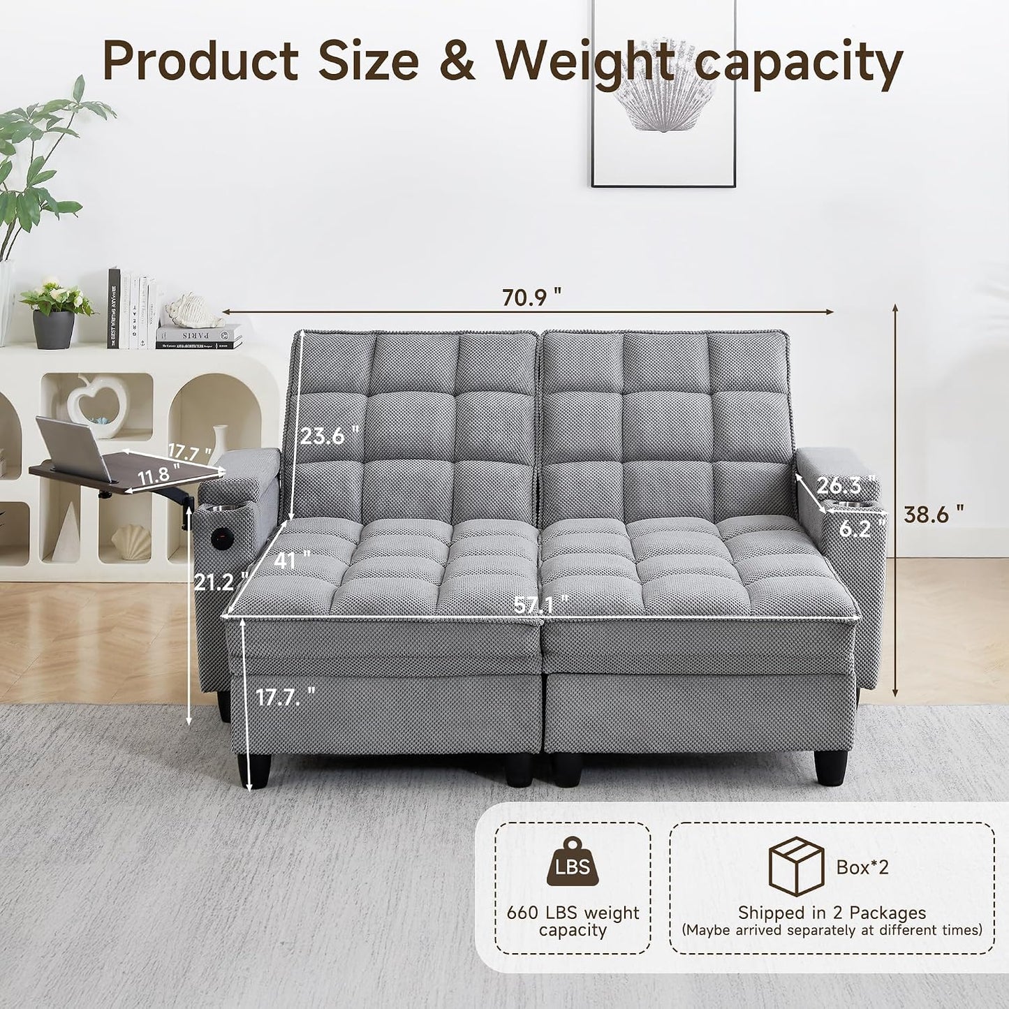 Adjustable Backrest Loveseat Sofa, Modern Lounge Couch for Living Room