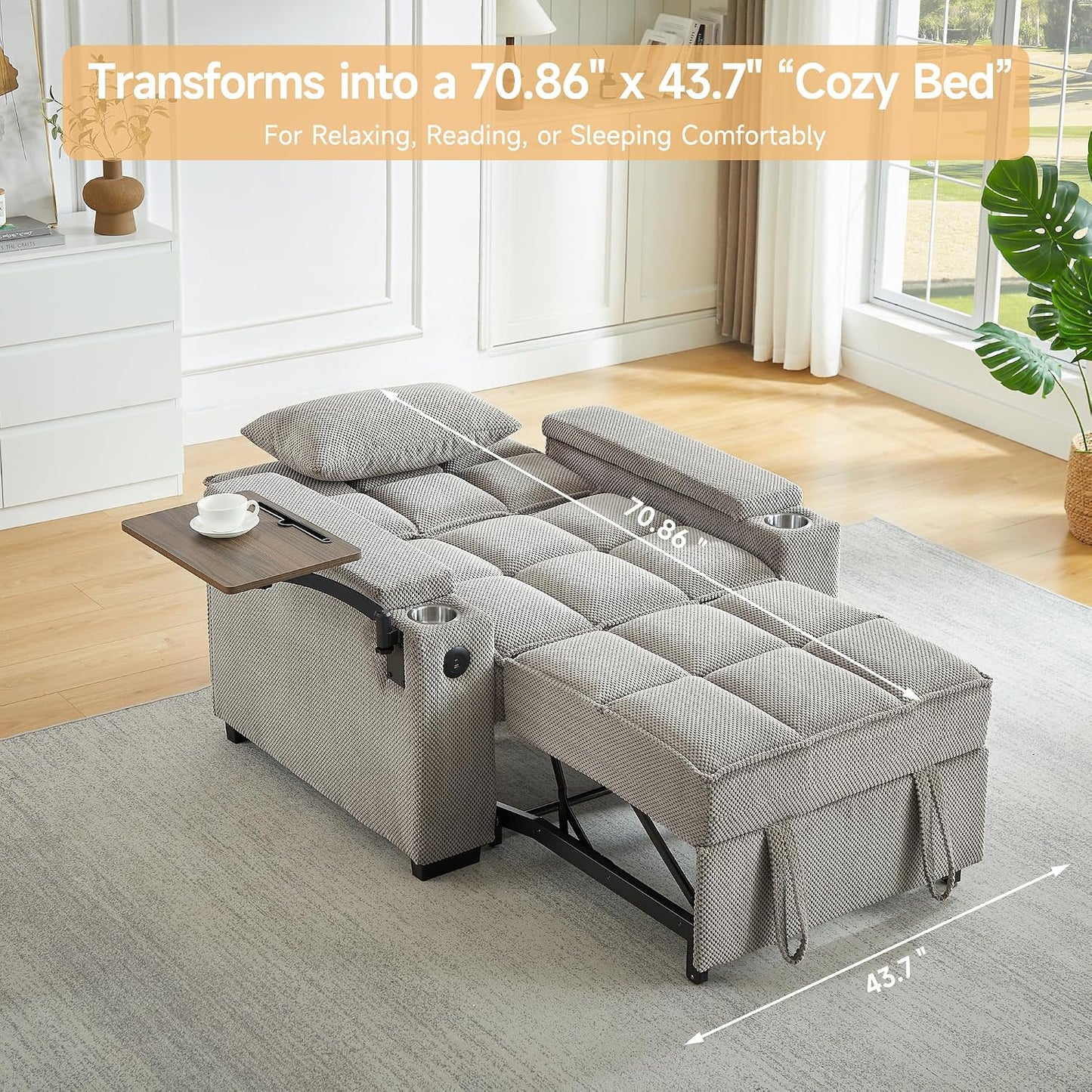 Oversized Convertible Chaise Lounge, Adjustable Backrest Sofa