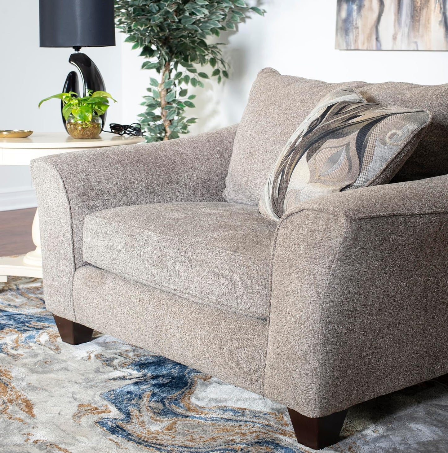 Platinum Fabric Accent Chair & Ottoman Set, Plush Pillowback Lounge Chair