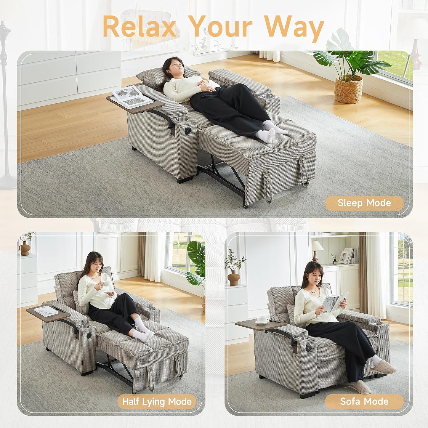 Oversized Convertible Chaise Lounge, Adjustable Backrest Sofa