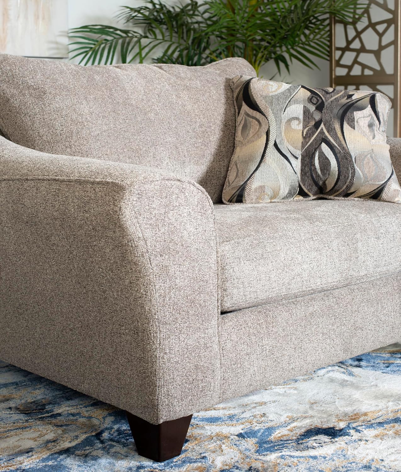 Platinum Fabric Accent Chair & Ottoman Set, Plush Pillowback Lounge Chair