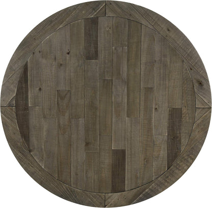 Round Two-Tone Farmhouse Dining Table, Rustic Wood Pedestal Table