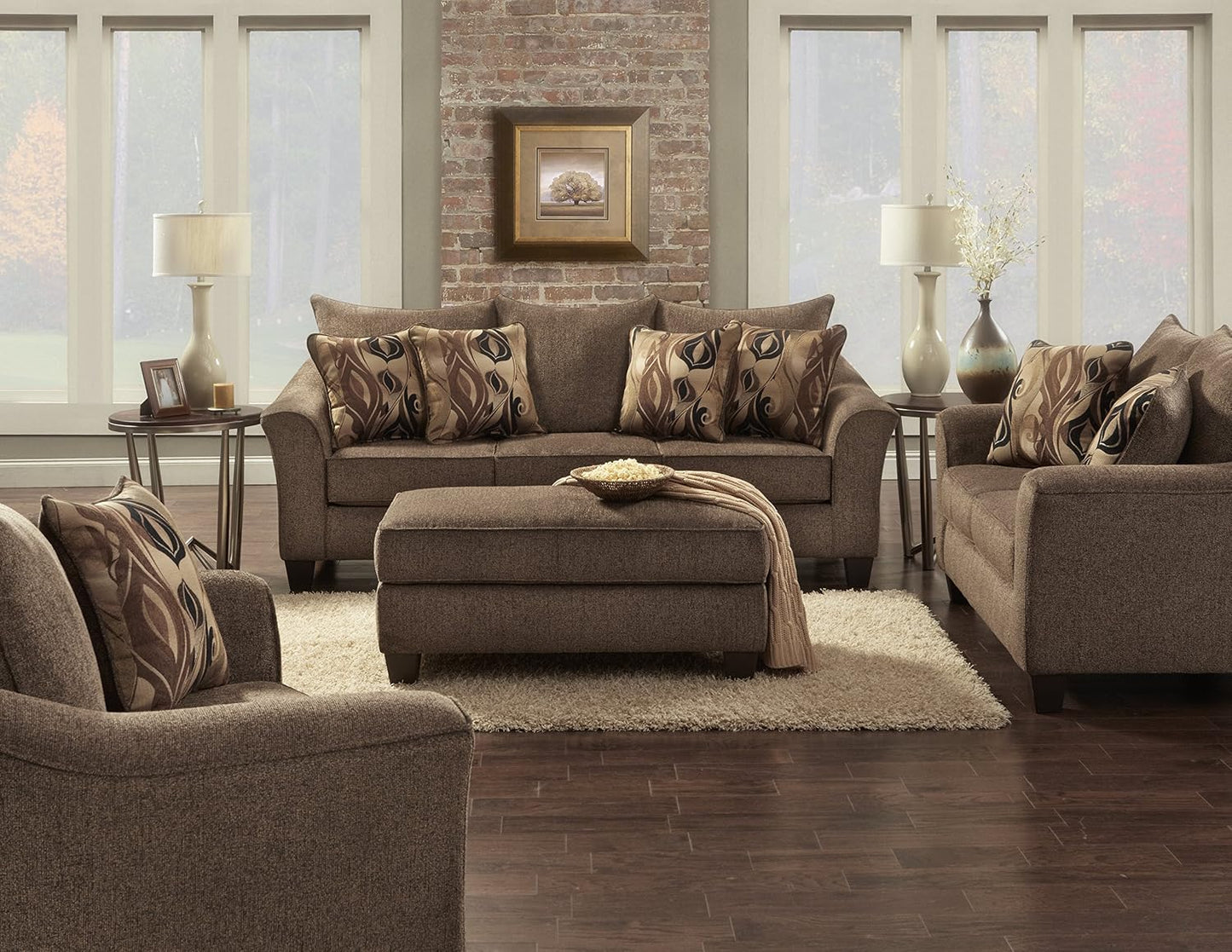 Large Brown Cocktail Ottoman, Soft Upholstered Footrest & Accent Seat