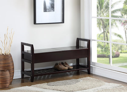Espresso Storage Shoe Bench, Upholstered Entryway Bench with Hidden Storage