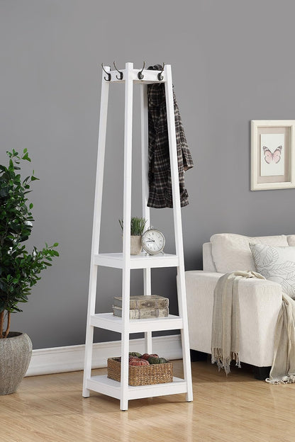 3-Tier Entryway Coat Rack, Freestanding Hall Tree with Storage Shelves