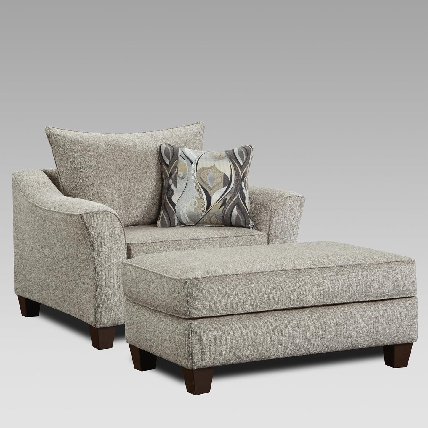 Platinum Fabric Accent Chair & Ottoman Set, Plush Pillowback Lounge Chair