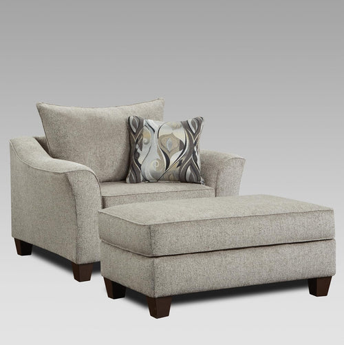 Platinum Fabric Accent Chair & Ottoman Set, Plush Pillowback Lounge Chair