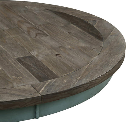 Round Two-Tone Farmhouse Dining Table, Rustic Wood Pedestal Table