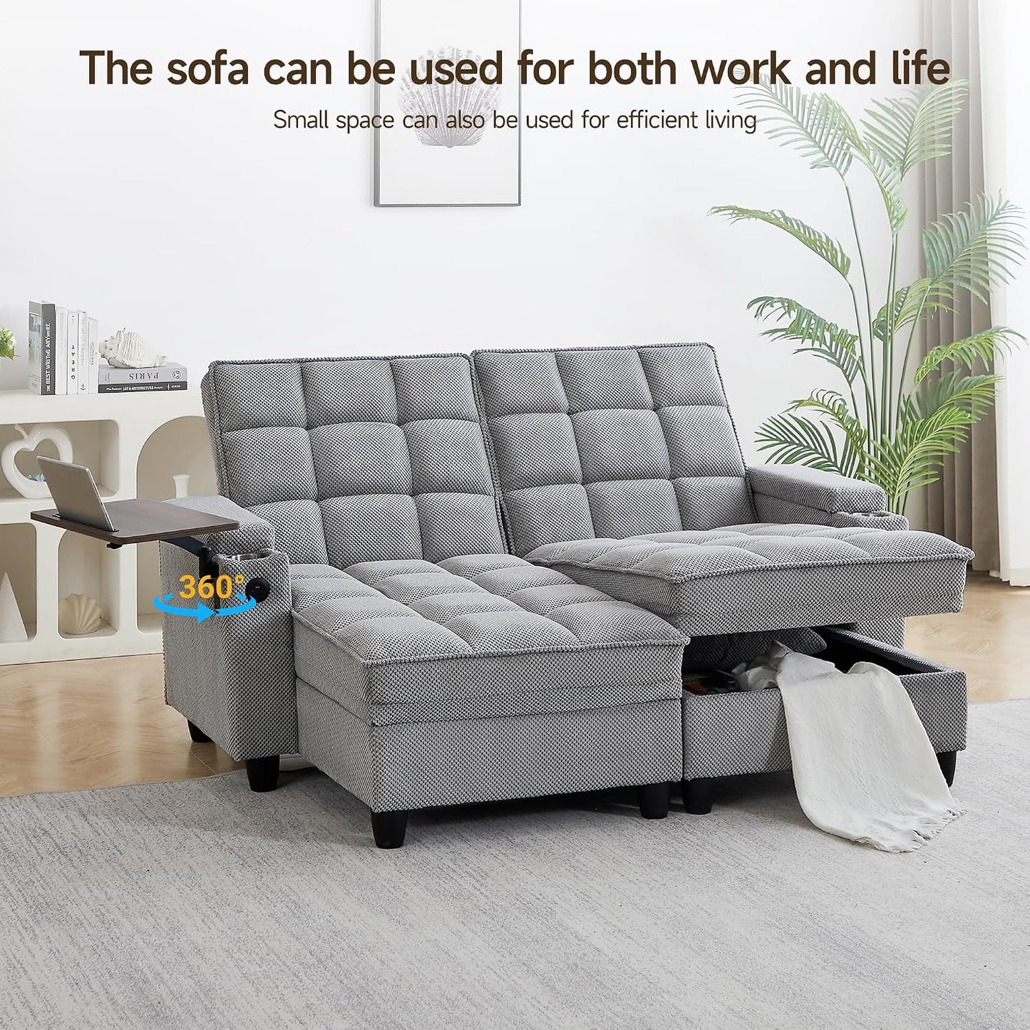 Adjustable Backrest Loveseat Sofa, Modern Lounge Couch for Living Room