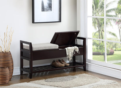Espresso Storage Shoe Bench, Upholstered Entryway Bench with Hidden Storage