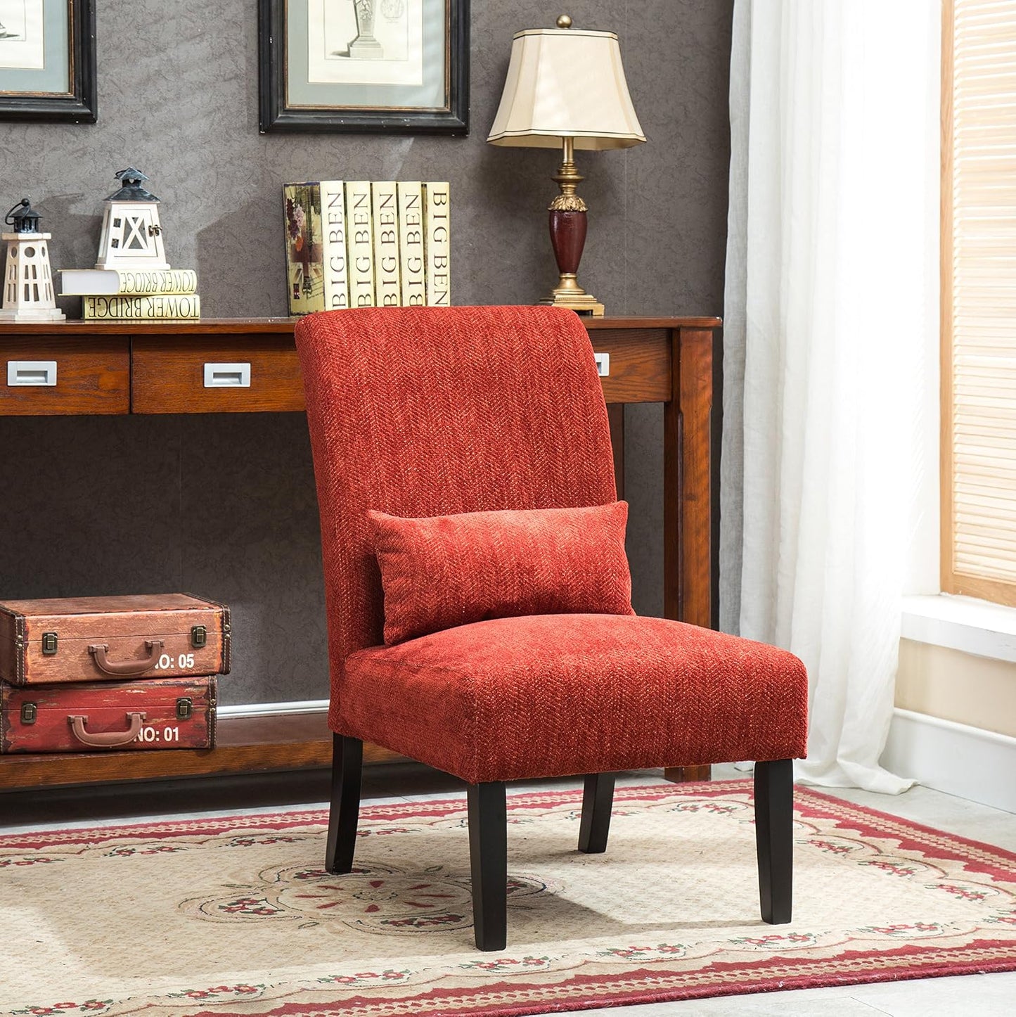 Modern Round Accent Chair, Soft Chenille Upholstered Barrel Chair