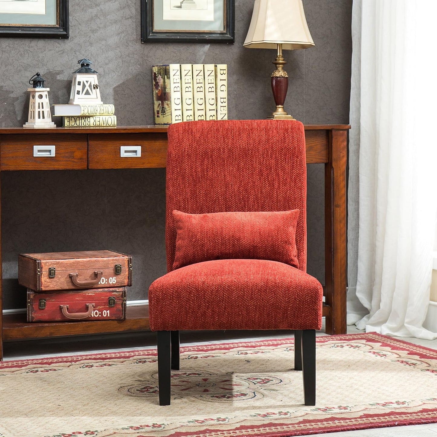 Modern Round Accent Chair, Soft Chenille Upholstered Barrel Chair