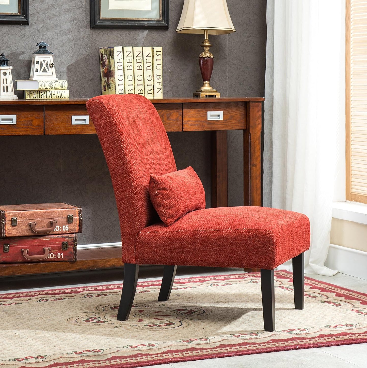Modern Round Accent Chair, Soft Chenille Upholstered Barrel Chair