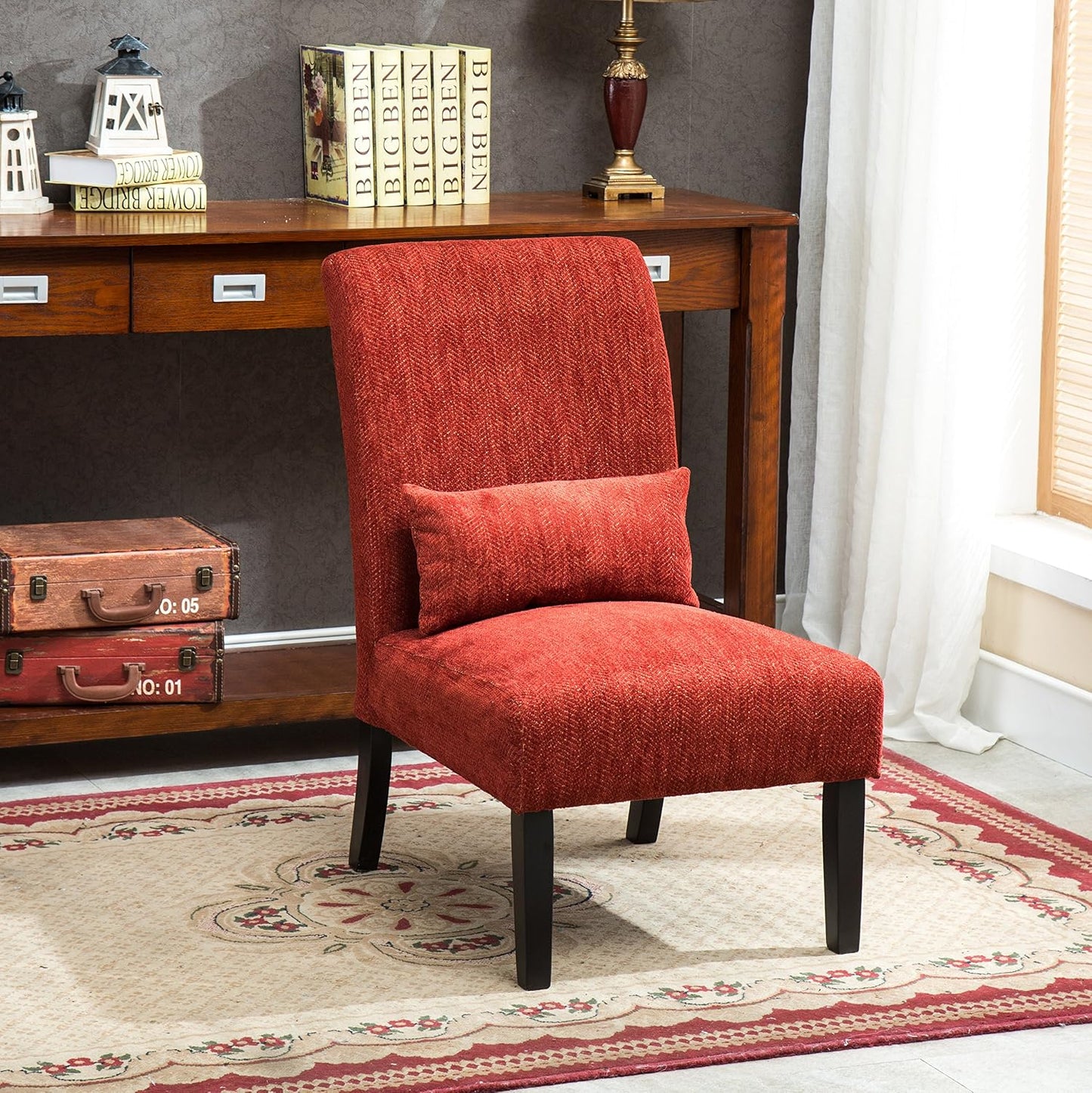 Modern Round Accent Chair, Soft Chenille Upholstered Barrel Chair